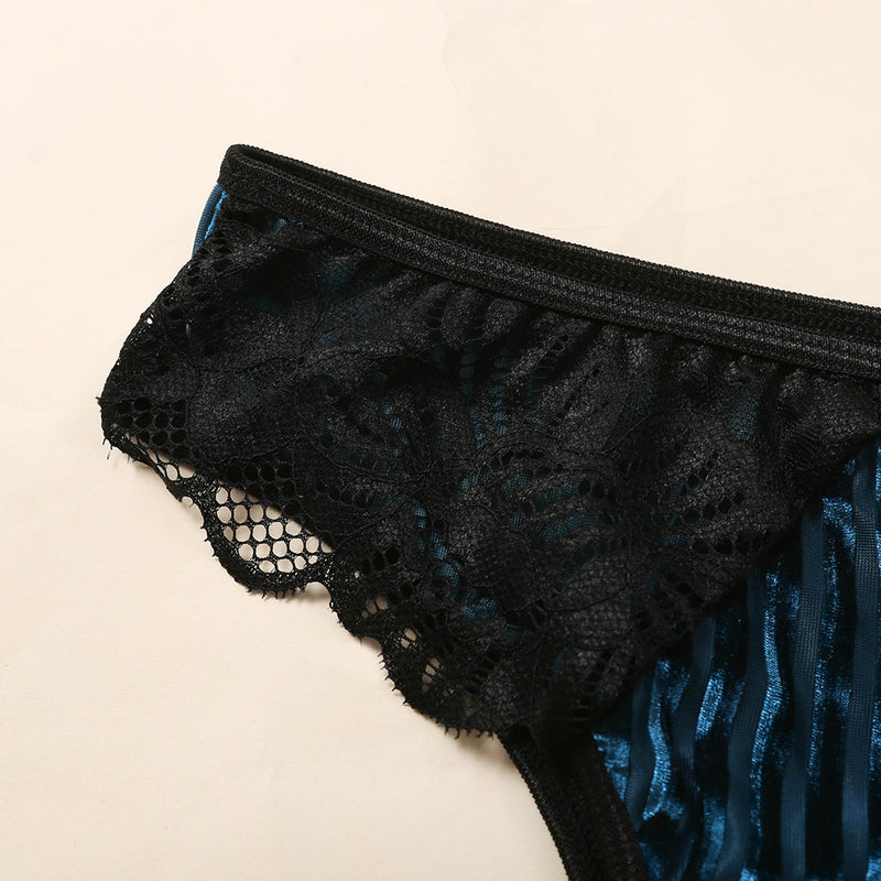 Eve-black and blue Lace underwear pantie & bra