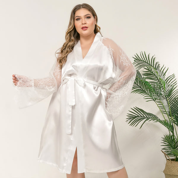 Esther - Floral Lace Long Sleeve Robe Plus size