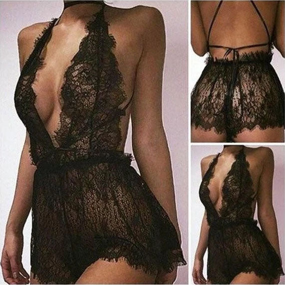 Eve- Black lace Jumpsuit Short