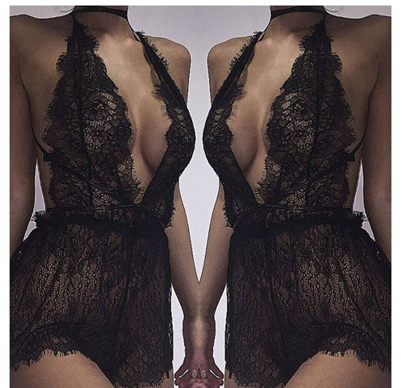 Eve- Black lace Jumpsuit Short