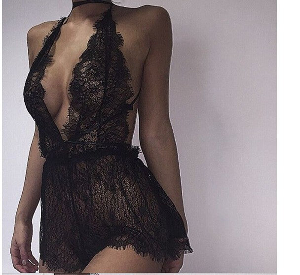 Eve- Black lace Jumpsuit Short