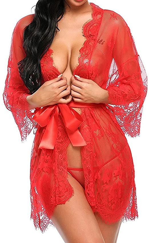 Eve-Women Sexy Baby Doll Lace Lingerie Robe