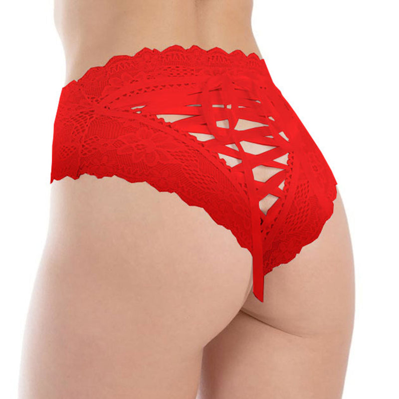 High Waist Even Body Pants Red Large Size Lace Thong Underwear