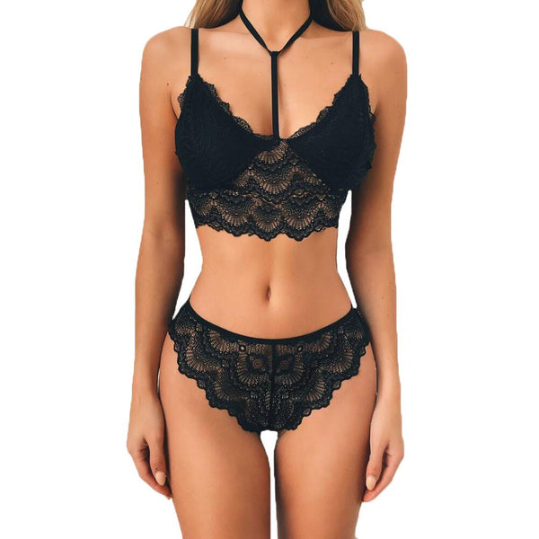 Lace Cross Belt Baby doll Women's Sexy Lingerie Bra Set Intimates