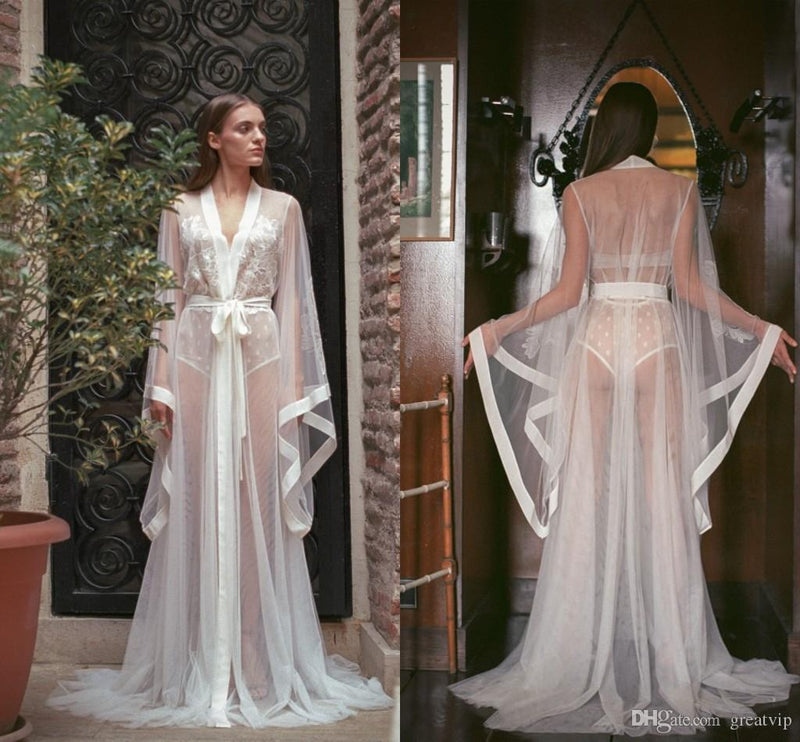 Ruth - Long  Lace Wedding Robes Sheer Night Bridal Gown