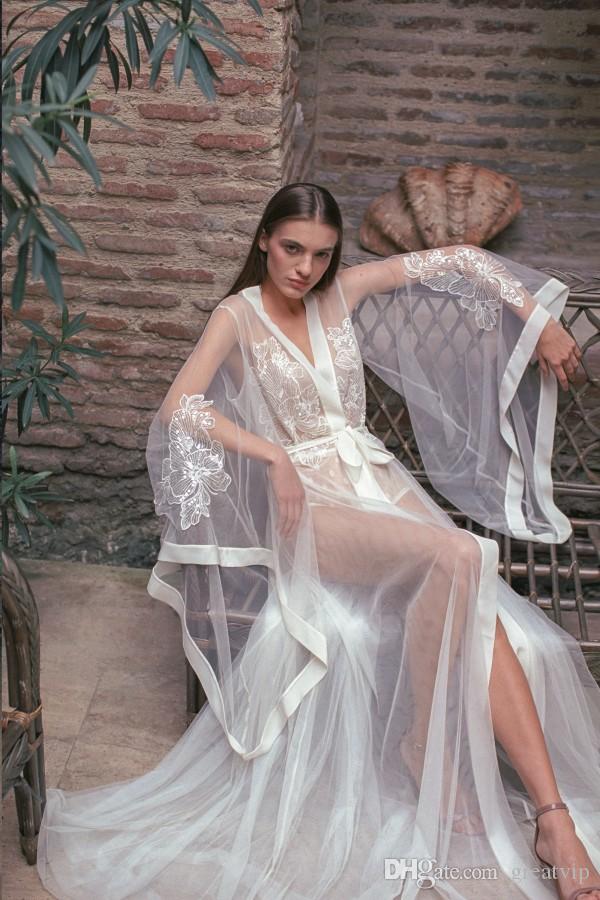 Ruth - Long  Lace Wedding Robes Sheer Night Bridal Gown